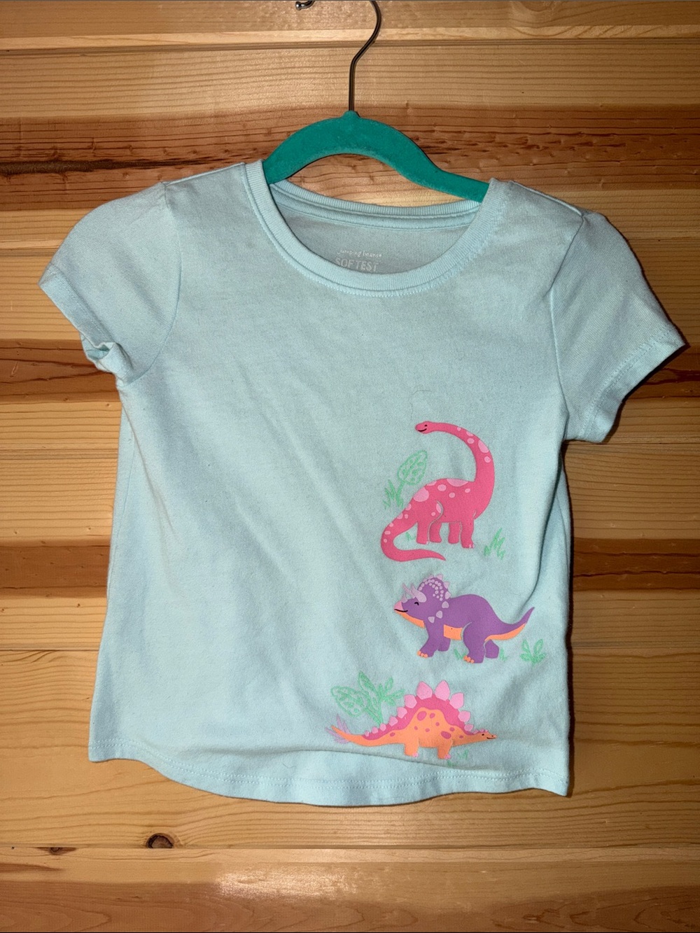 jumping beans Light Blue Tee with Pink & Purple Dinosaur Graphics